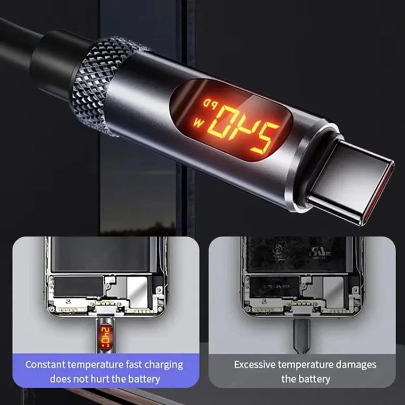 240W Max Digital Display Fast Charge Cable with Aluminum Alloy Case, 480Mbps, Type-C To Type-C for IPhone 17 16 15 Pro Max