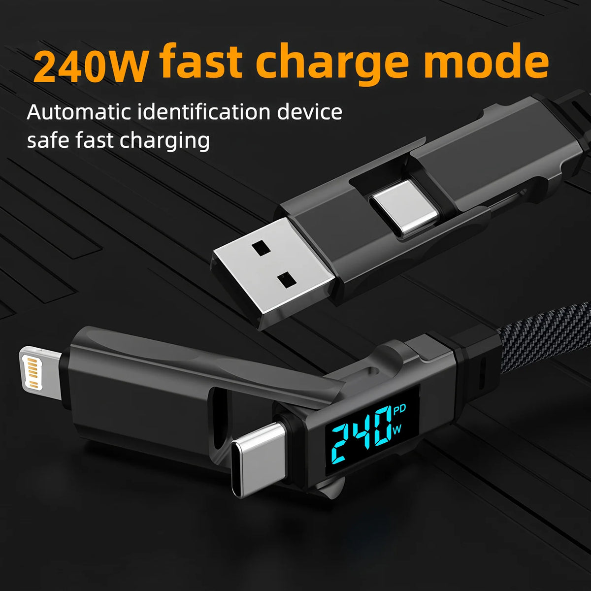 240W 4-in-1 Data Cable Super Fast Charging USB to Type-C USB C to Lightning With LED For IPhone16 15 14 XIAOMI HUAWEI