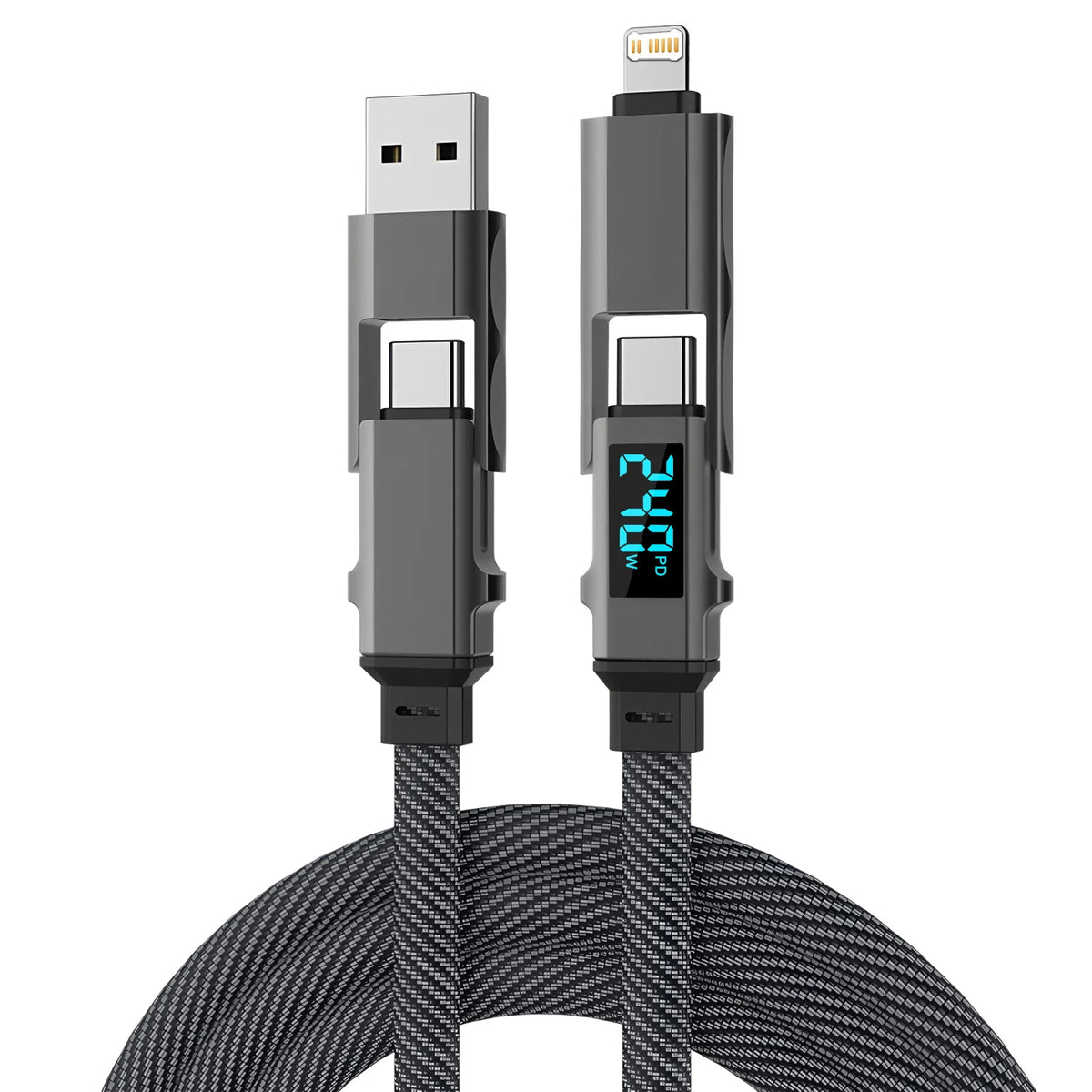 240W 4-in-1 Data Cable Super Fast Charging USB to Type-C USB C to Lightning With LED For IPhone16 15 14 XIAOMI HUAWEI