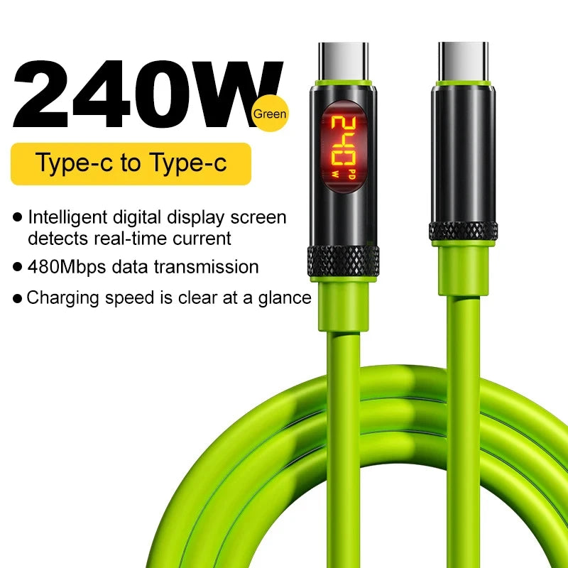 240W Max Digital Display Fast Charge Cable with Aluminum Alloy Case, 480Mbps, Type-C To Type-C for IPhone 17 16 15 Pro Max
