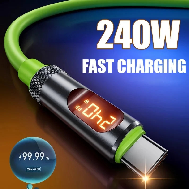 240W Max Digital Display Fast Charge Cable with Aluminum Alloy Case, 480Mbps, Type-C To Type-C for IPhone 17 16 15 Pro Max