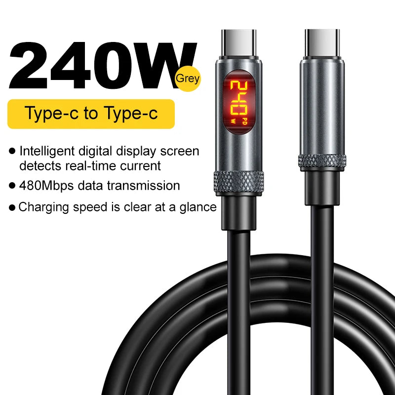 240W Max Digital Display Fast Charge Cable with Aluminum Alloy Case, 480Mbps, Type-C To Type-C for IPhone 17 16 15 Pro Max
