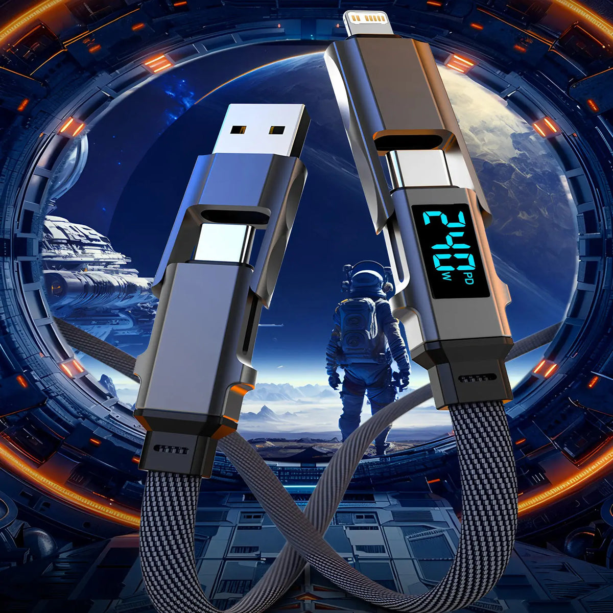 240W 4-in-1 Data Cable Super Fast Charging USB to Type-C USB C to Lightning With LED For IPhone16 15 14 XIAOMI HUAWEI