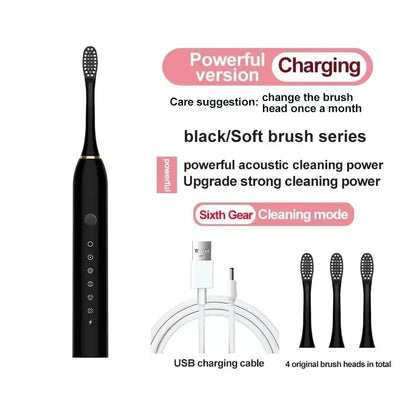 Electric Ultrasonic Toothbrush Six Speed Mode Home Soft Hair USB Charging Waterproof Adult Tooth Cleaner Automatic Couple Set-