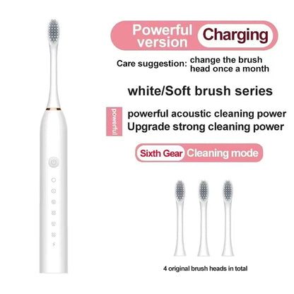 Electric Ultrasonic Toothbrush Six Speed Mode Home Soft Hair USB Charging Waterproof Adult Tooth Cleaner Automatic Couple Set-